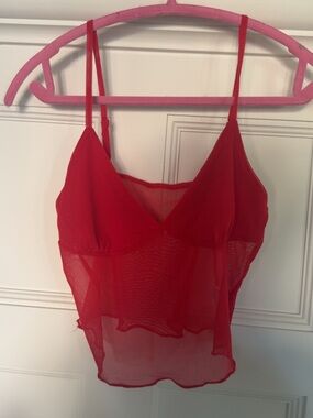SHEIN Red Sheer V-Neck Camisole